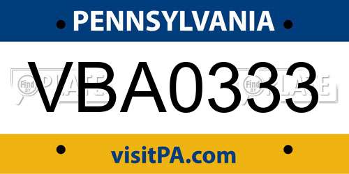 VBA0333 Pennsylvania License Plate