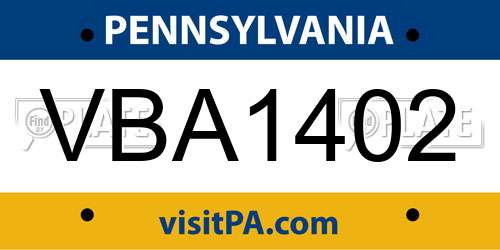 VBA1402 Pennsylvania License Plate