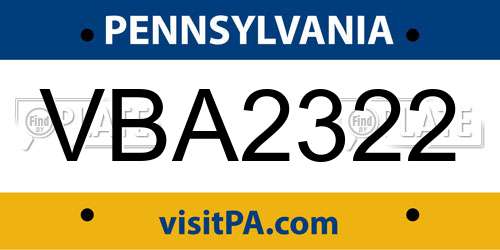 VBA2322 Pennsylvania License Plate