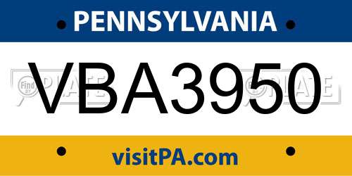 VBA3950 Pennsylvania License Plate