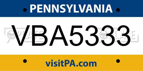 VBA5333 Pennsylvania License Plate