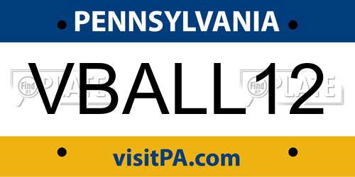 VBALL12 Pennsylvania License Plate