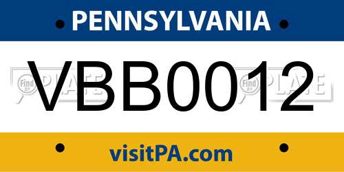 VBB0012 Pennsylvania License Plate