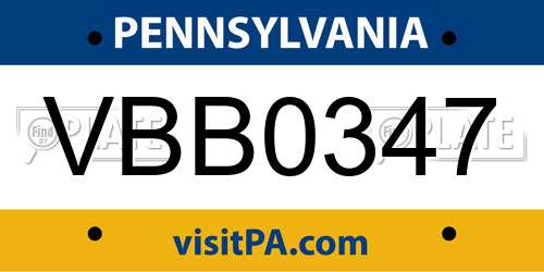 VBB0347 Pennsylvania License Plate