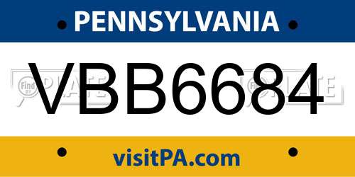 VBB6684 Pennsylvania License Plate