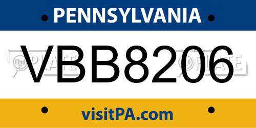 VBB8206 Pennsylvania License Plate
