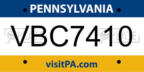 VBC7410 Pennsylvania License Plate