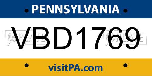 VBD1769 Pennsylvania License Plate