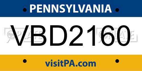 VBD2160 Pennsylvania License Plate
