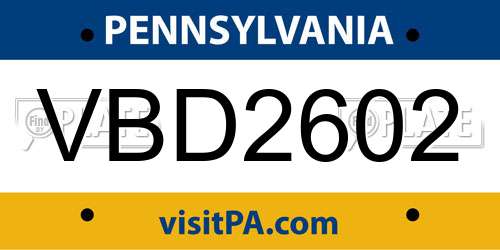 VBD2602 Pennsylvania License Plate