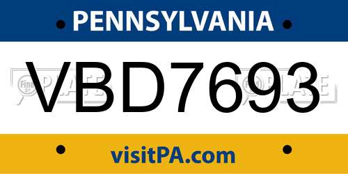 VBD7693 Pennsylvania License Plate