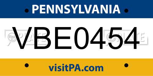 VBE0454 Pennsylvania License Plate