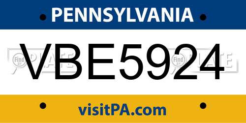VBE5924 Pennsylvania License Plate
