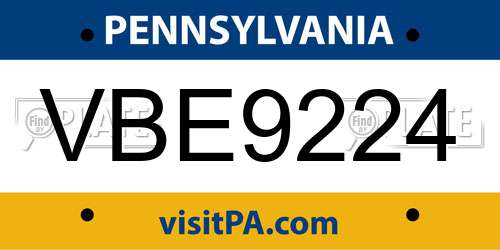 VBE9224 Pennsylvania License Plate
