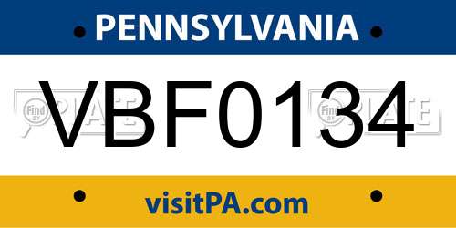 VBF0134 Pennsylvania License Plate