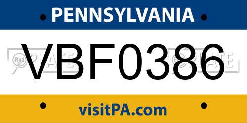 VBF0386 Pennsylvania License Plate