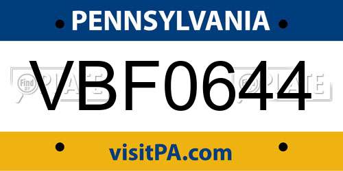VBF0644 Pennsylvania License Plate