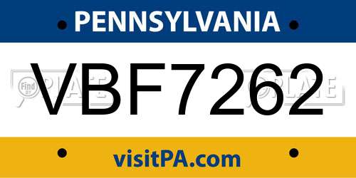 VBF7262 Pennsylvania License Plate