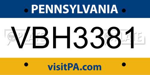 VBH3381 Pennsylvania License Plate