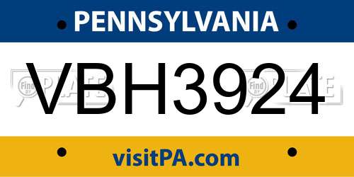 VBH3924 Pennsylvania License Plate