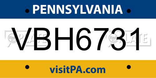 VBH6731 Pennsylvania License Plate