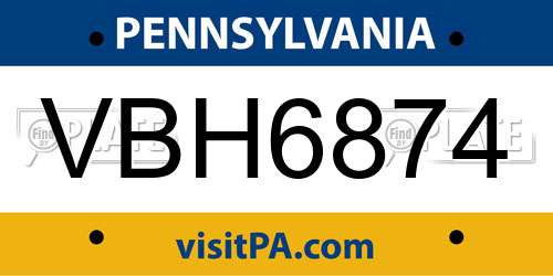 VBH6874 Pennsylvania License Plate