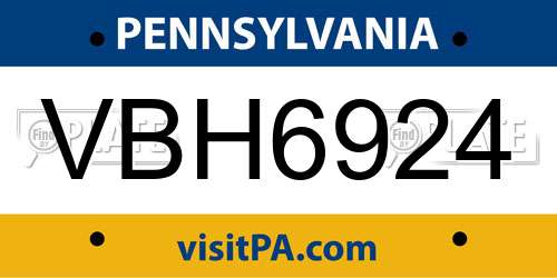 VBH6924 Pennsylvania License Plate