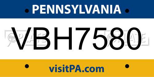 VBH7580 Pennsylvania License Plate