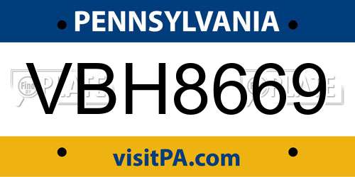 VBH8669 Pennsylvania License Plate