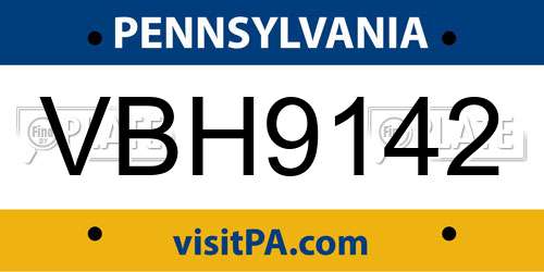 VBH9142 Pennsylvania License Plate