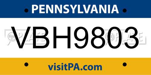 VBH9803 Pennsylvania License Plate