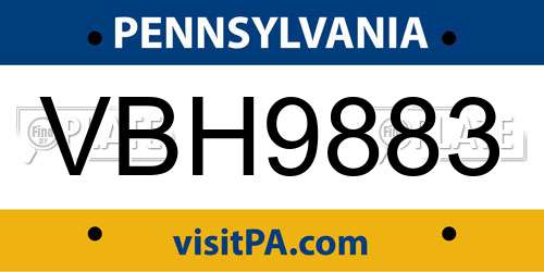 VBH9883 Pennsylvania License Plate
