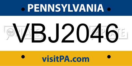 VBJ2046 Pennsylvania License Plate
