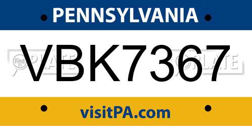 VBK7367 Pennsylvania License Plate