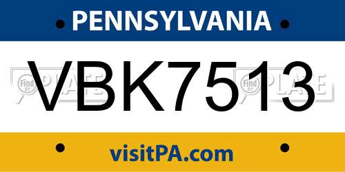 VBK7513 Pennsylvania License Plate
