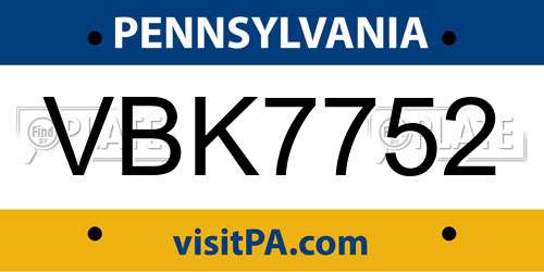 VBK7752 Pennsylvania License Plate