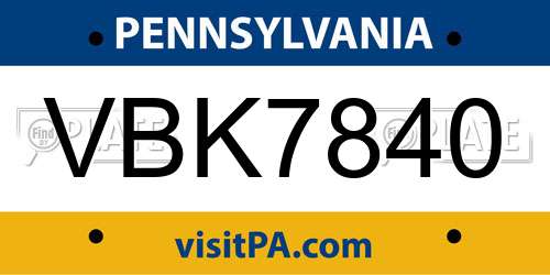 VBK7840 Pennsylvania License Plate