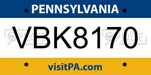 VBK8170 Pennsylvania License Plate