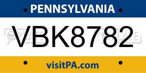 VBK8782 Pennsylvania License Plate