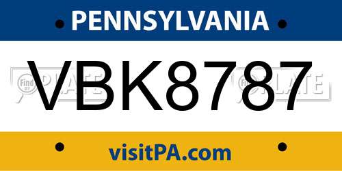 VBK8787 Pennsylvania License Plate
