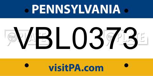 VBL0373 Pennsylvania License Plate