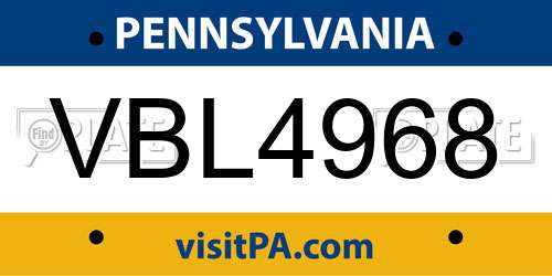 VBL4968 Pennsylvania License Plate