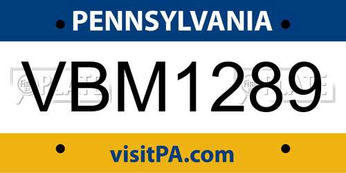 VBM1289 Pennsylvania License Plate