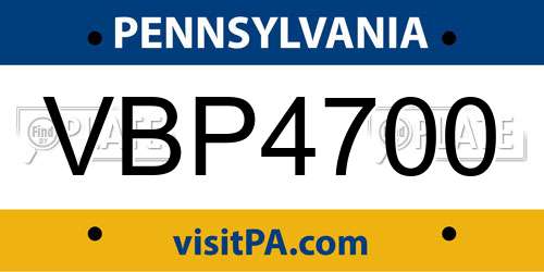 VBP4700 Pennsylvania License Plate
