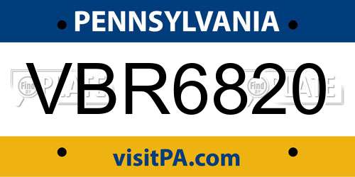 VBR6820 Pennsylvania License Plate