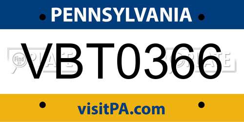 VBT0366 Pennsylvania License Plate