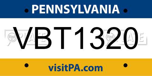 VBT1320 Pennsylvania License Plate