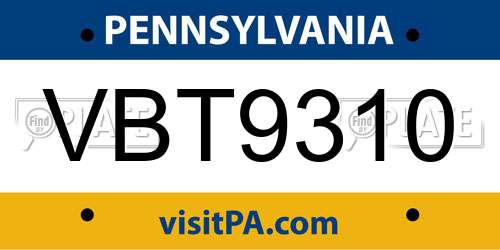 VBT9310 Pennsylvania License Plate