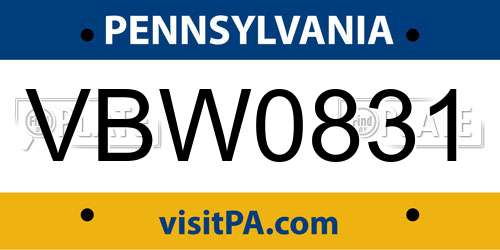 VBW0831 Pennsylvania License Plate