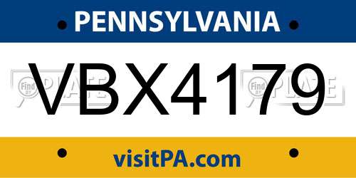 VBX4179 Pennsylvania License Plate